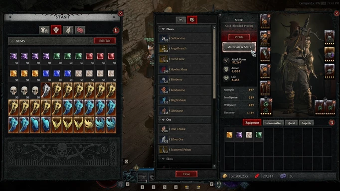 an image of Gems in an inventory in Diablo 4