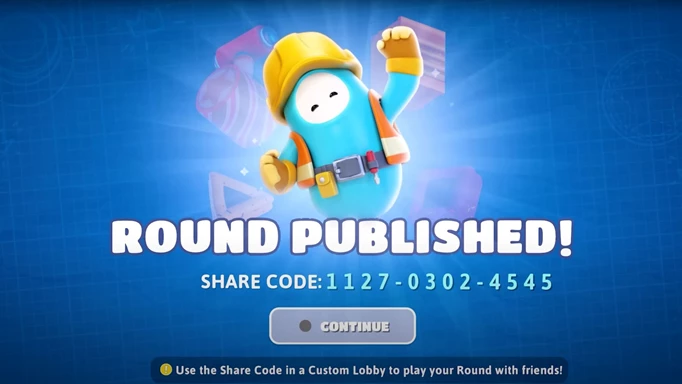 After publishing your Round in Fall Guys Creative, you will get a Share Code!
