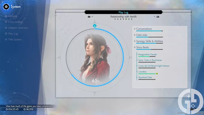 Image of Aerith's relationship page in Final Fantasy 7 Rebirth