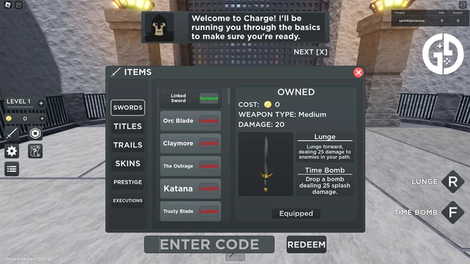 The interface for redeeming Charge! codes.
