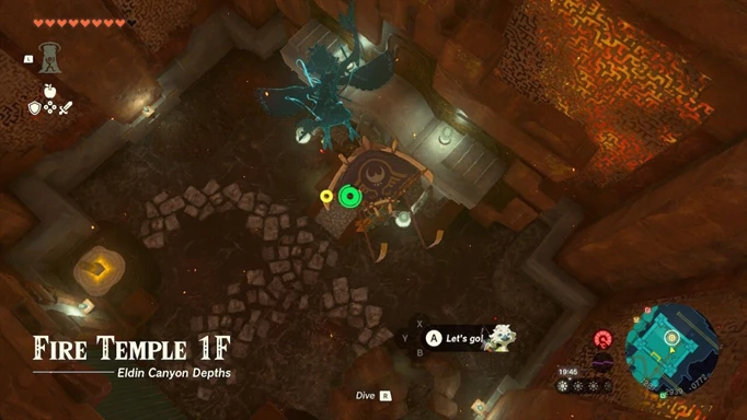 Link Glides down to get to the final lock in Zelda: Teras of the Kingdom's Fire Temple