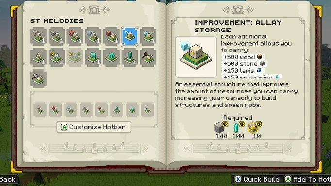 Storage Improvement upgrade in Minecraft Legends