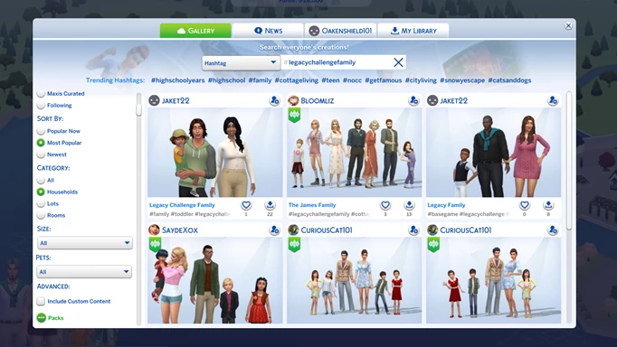 Examples of legacy families taken from The Sims 4 gallery