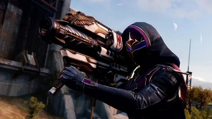 A Hunter firing the Gjallarhorn, one of the best PvE weapons in Destiny 2