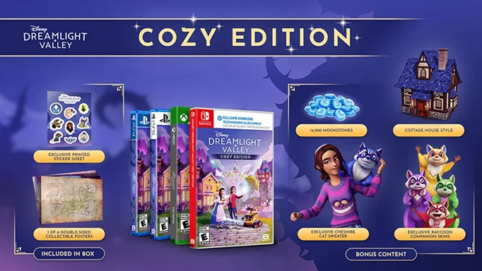 Image of everything included in the Disney Dreamlight Valley Cozy Edition