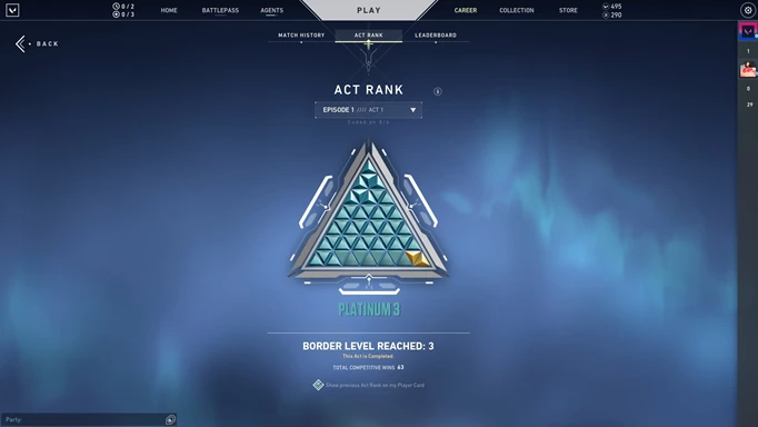 Screenshot of the Platinum rank in VALORANT