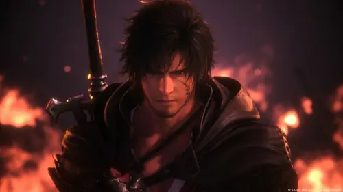 Clive from Final Fantasy 16, walking away from a bed of flames.