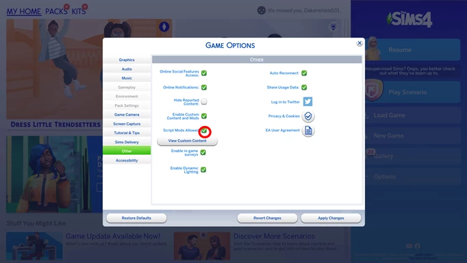 How to enable script mods in The Sims 4