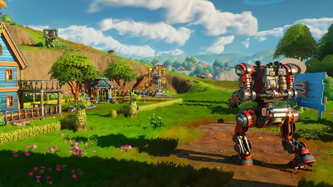 Lightyear Frontier screenshot showing the mech moving through a farm