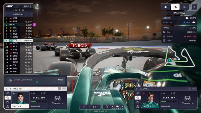 Gameplay screenshot from F1 Manager 23 riding on board with an Aston Martin