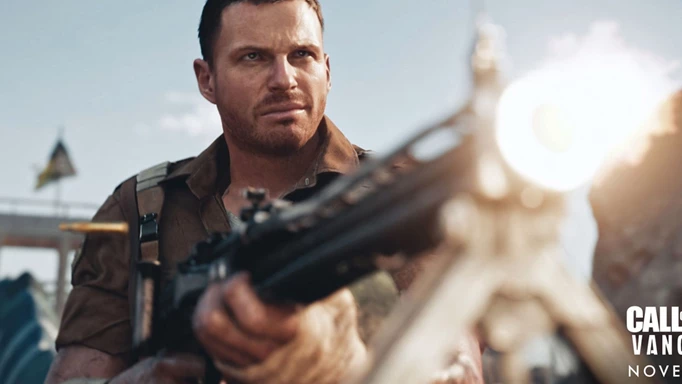 Call of Duty Vanguard Campaign length shows a man firing a machine gun.