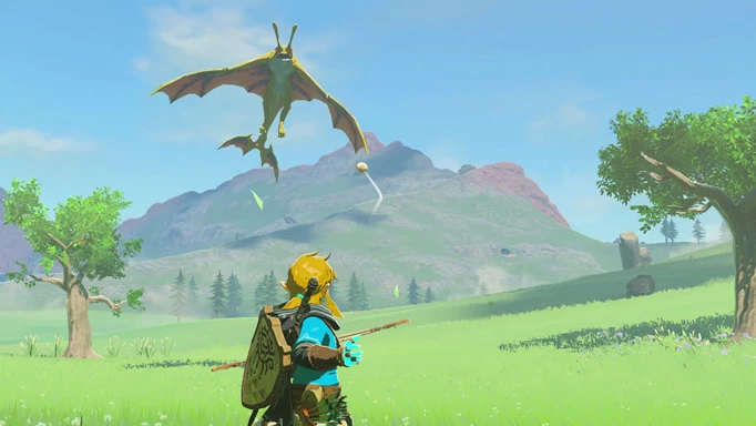 Legend of Zelda Tears of the Kingdom screenshot showing dragon approaching Link