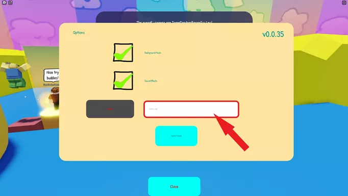 Screenshot showing you how to redeem Silly Simon Says codes
