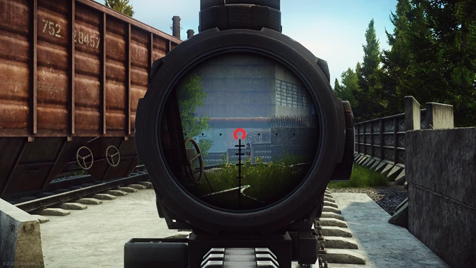Screenshot of scoped ACOG on Customs in Escape From Tarkov