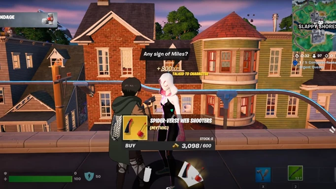 Spider-Gwen sells the Spider-Verse Web-Shooters in Fortnite.