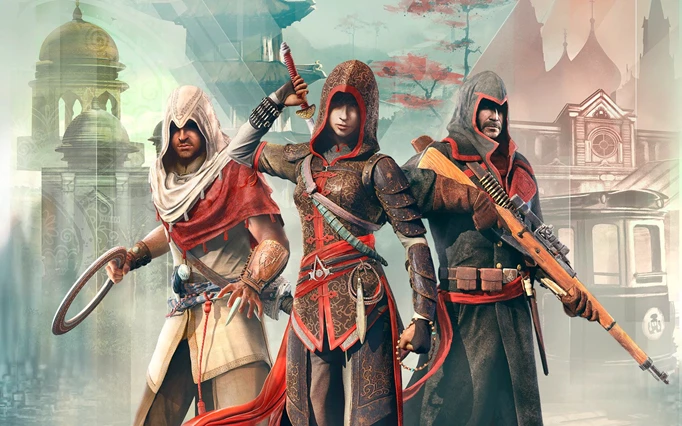 The three protagonists of Assassin's Creed Chronicles standing in a line