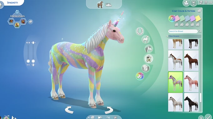 Image of a Unicorn in CAS in The Sims 4 Horse Ranch