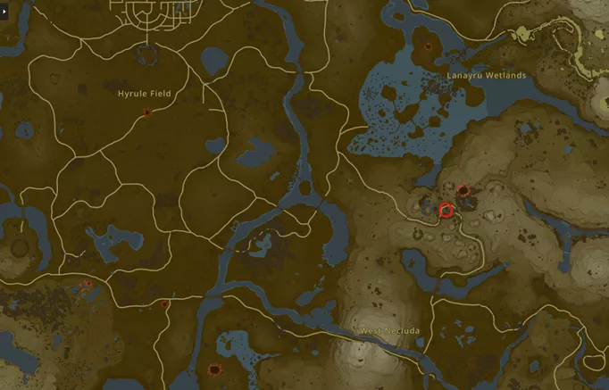 an image of the Zelda: Tears of the Kingdom map showing the location of Kakariko Village