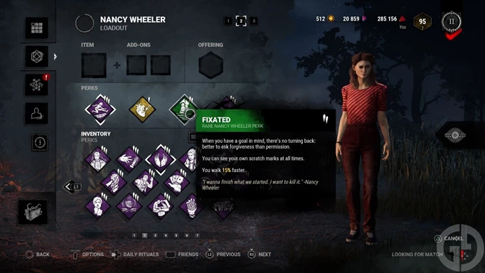 Nancy Wheeler with her Fixated Perk in Dead by Daylight