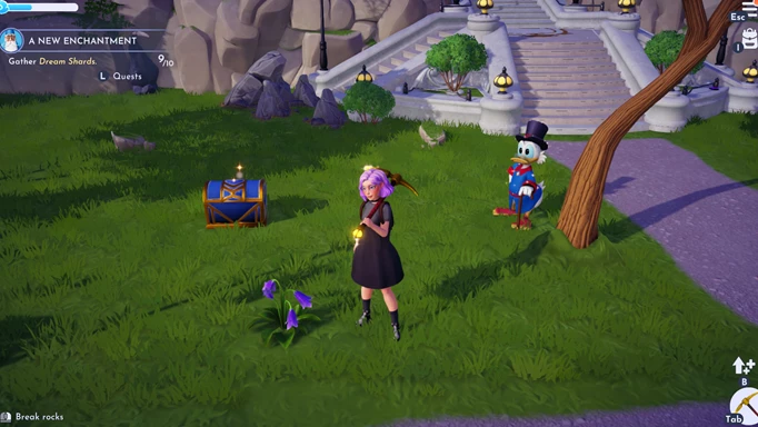 Screenshot of Disney Dreamlight Valley showing a blue Moonstone daily reward chest