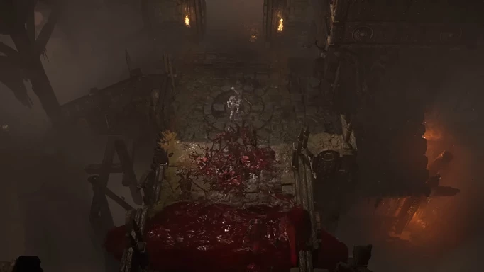Некромант произносит заклинание крови в кошмарном подземелье в Diablo 4.