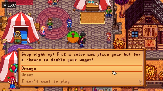 The Spinning Wheel game at the Stardew Valley Fair