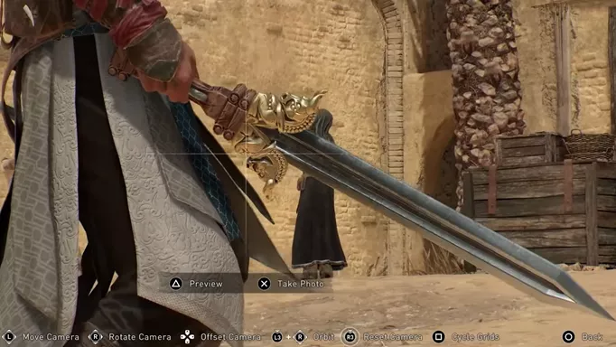 A closeup of the Rostam Sword in Assassin's Creed Mirage