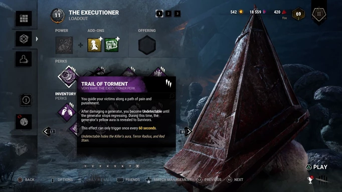 The Executioner with Trail of Torment, one of the best Perks to use in Dead by Daylight