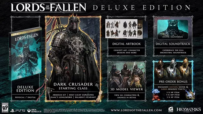 Image of everything included in the Deluxe Edition of Lords of the Fallen
