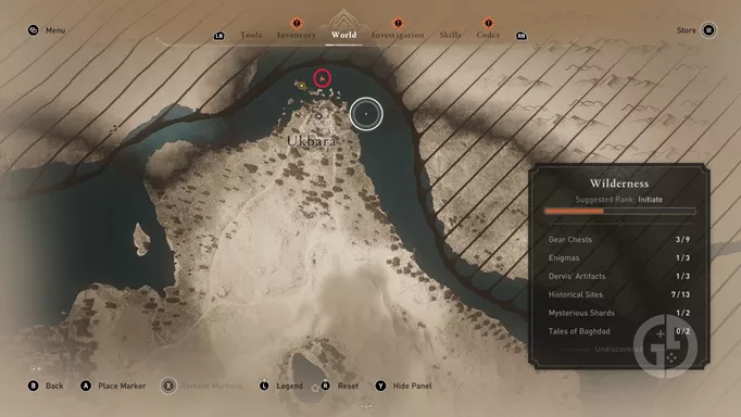 an image of the Assassin's Creed Mirage map, showing the 'Surrender' Enigma reward location