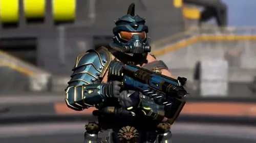 Caustic wearing blue and gold armour