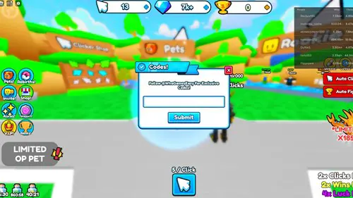 The menu to redeem Clicker Wars Simulator! codes