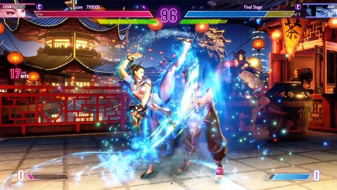 Chun-Li kicking Juri in Street Fighter 6