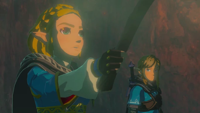 Zelda و Link كما تظهر في أسطورة Zelda: دموع المملكة