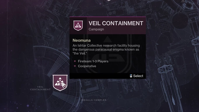 Screenshot of the Veil Containment mission that unlocks the new Strand Aspects