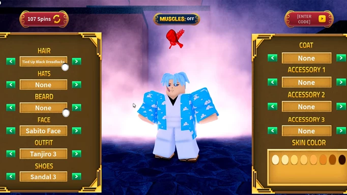 Character customisation and redeem box in Roblox Demon Slayer Legacy