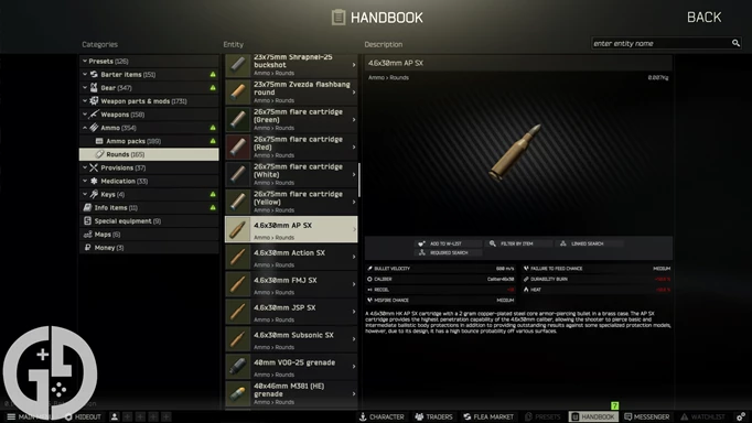 Image of the 4.6x30mm AP SX ammo in Escape from Tarkov