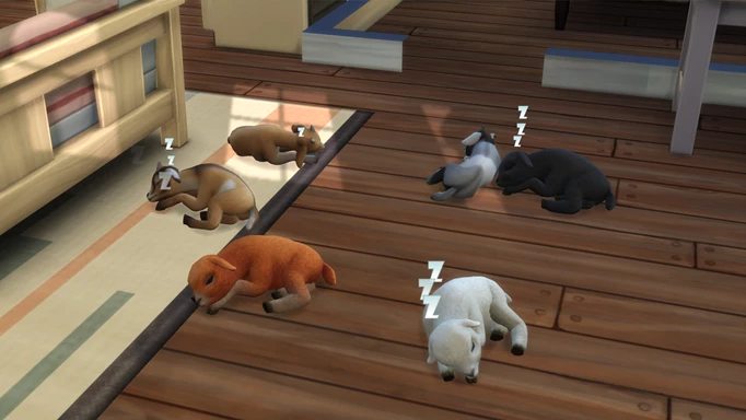 Screenshot of Mini Goats and Mini Sheep in The Sims 4 Horse Ranch