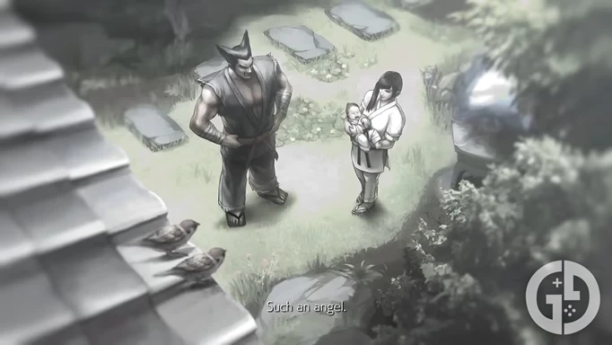 Heihachi and Kazumi with an infant Kazuya
