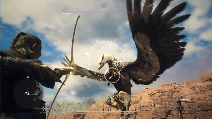 An archer fighting a gryphon in Dragon's Dogma 2