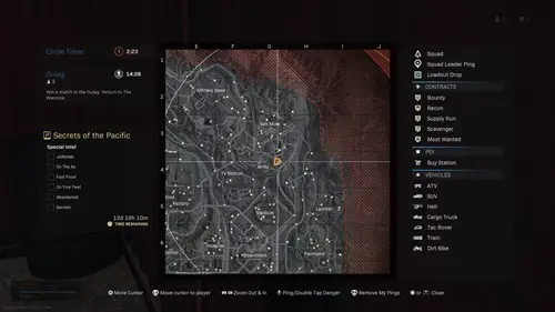 Secrets of the Pacific Warzone locations shown on a map.