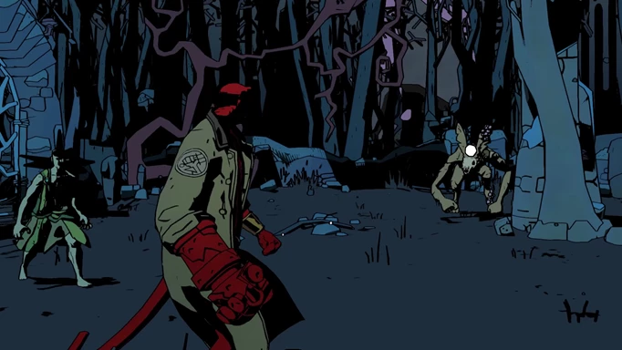 Hellboy in the Wyrd about to fight a large Wererabbit