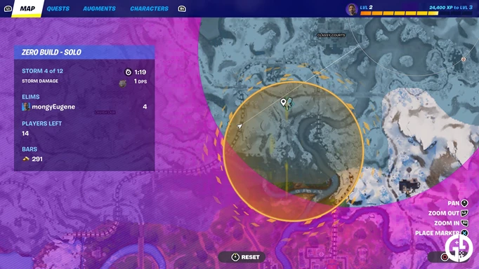 Marker on the map for the island in Fortnite