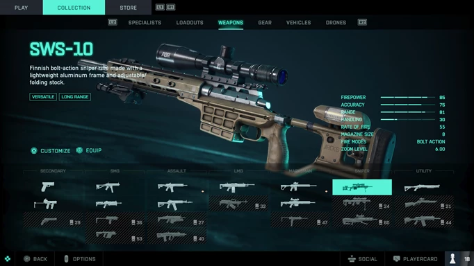 A sniper rifle in a weapons menu.