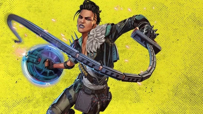 Apex Legends Gigabytes: A Legends with a whip sword and a shield