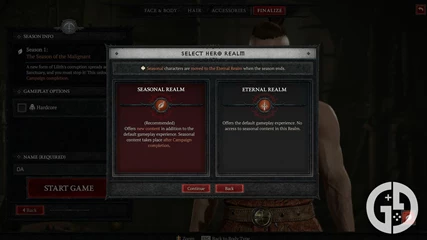 Diablo 4 Choosing Eternal Or Seasonal Realm